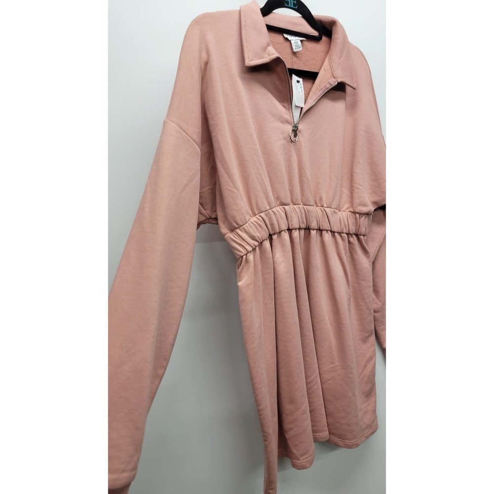 Topshop Zip Collar Cinched Waist Dress Pink - Picture 6 of 8